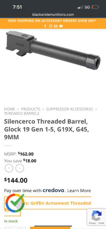 Silencerco Glock 19/19x/45 Threaded barrel Trade