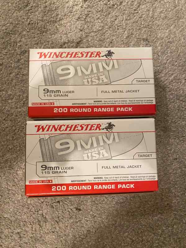 Winchester 9mm Luger 115 Grain FMJ 400 rounds