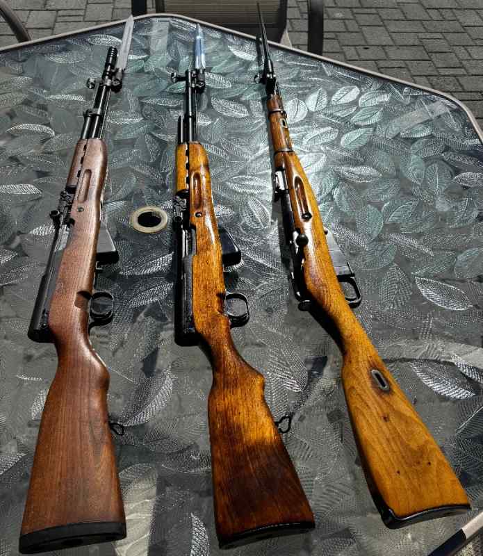 Russian SKS, Yugo SKS and Russian Mosin M44.