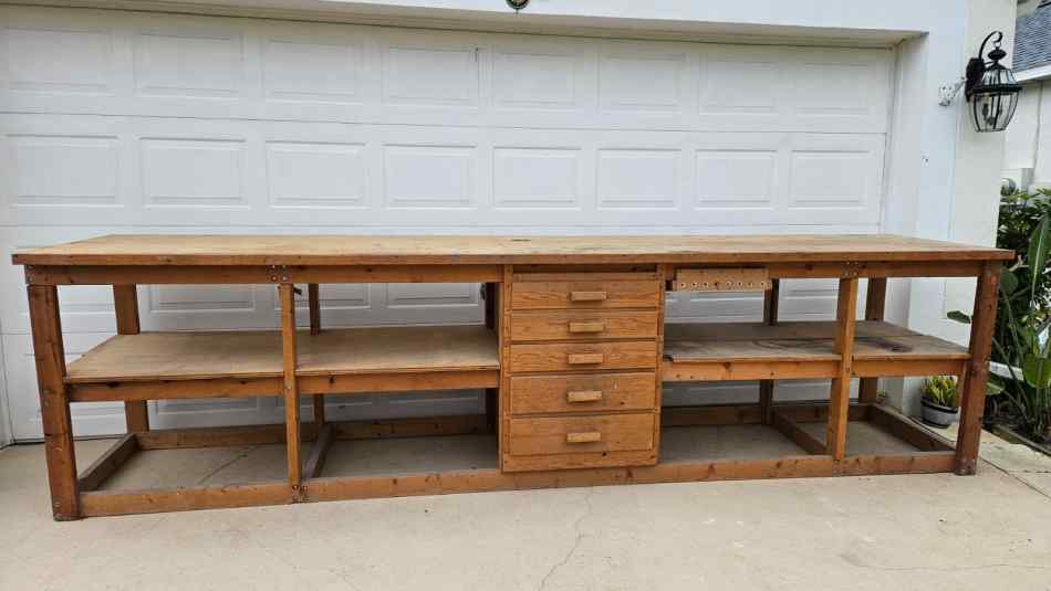 13 foot work bench with 5 drawers