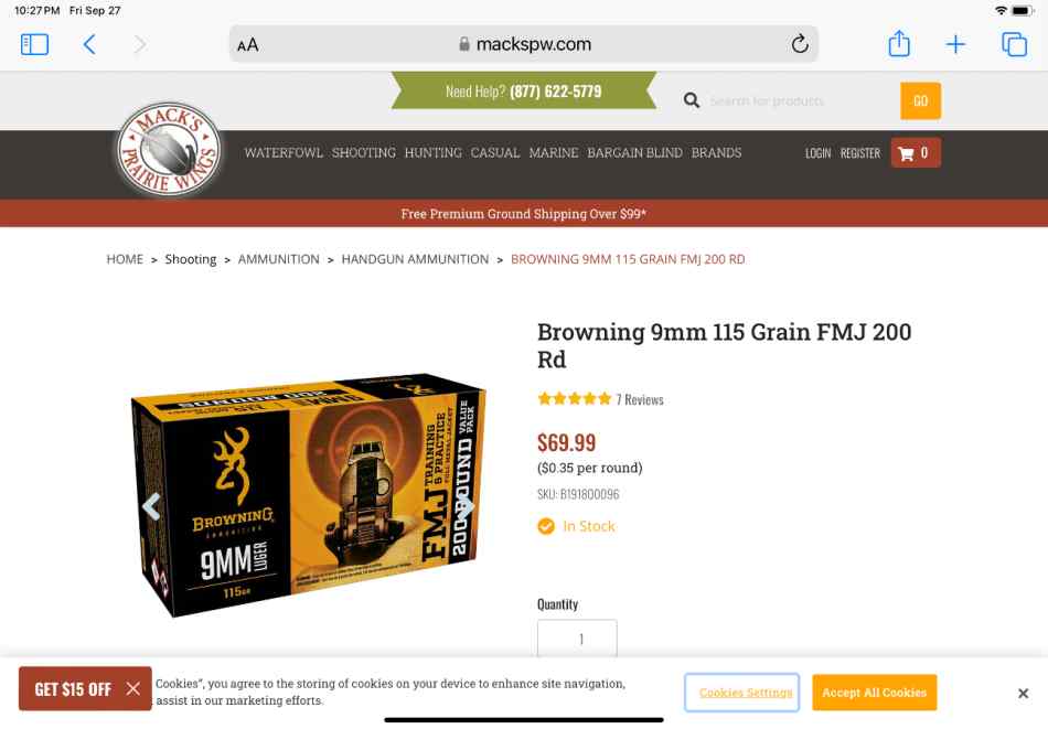 Browning 9mm 115 grain, 200 round box