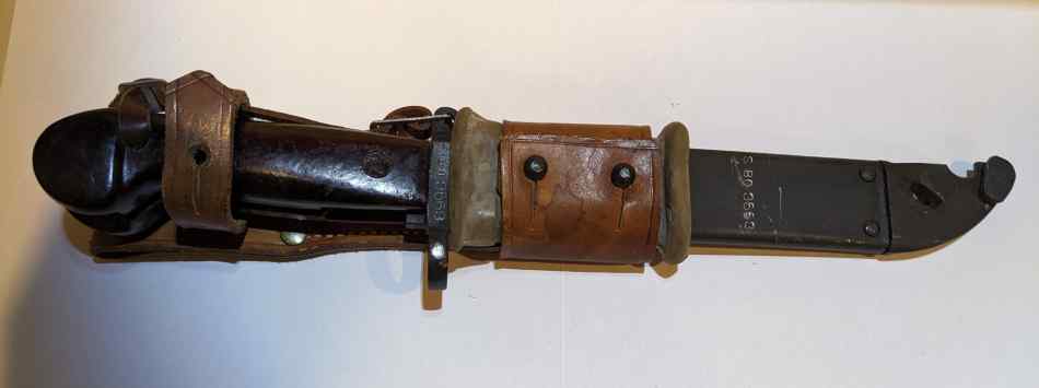 Romanian Bayonet AKM Type 1 with leather belt frog