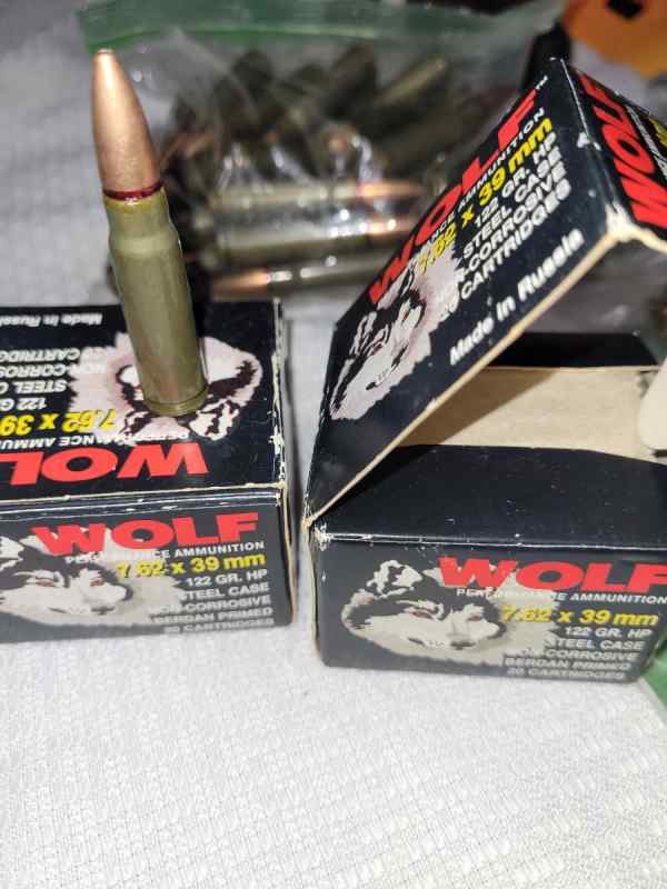 WOLF 7.62x39mm 122gr HP 2 boxes of 20 and 60 loose