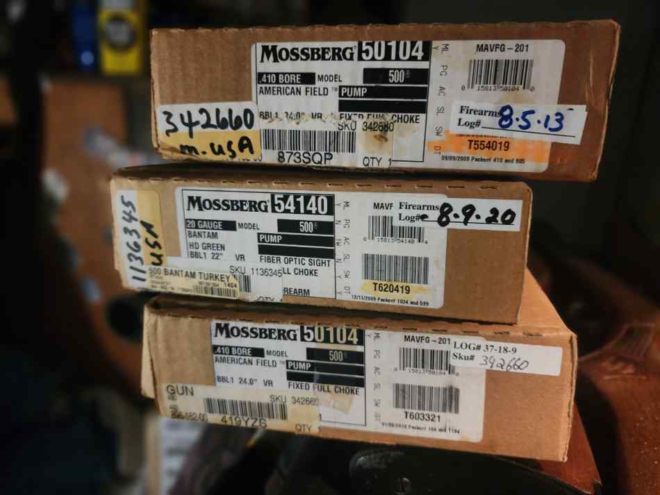 3 new in box mossberg 500s 410 gauge and 20 gauge