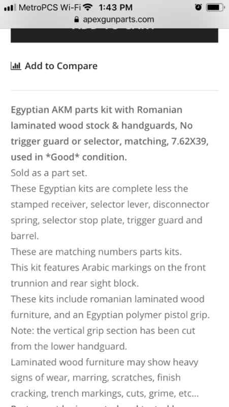 Egyptian AK parts kit w/laminate wood stock set