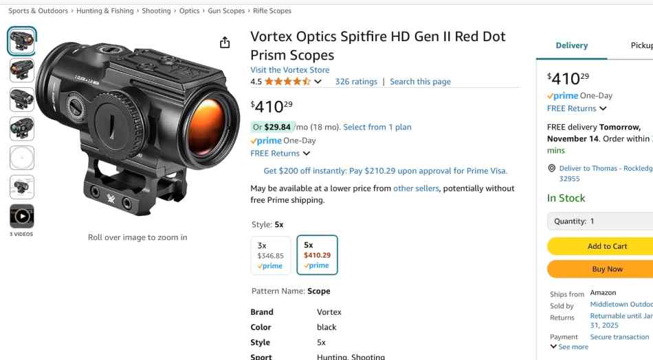 Vortex 5X Prism Scope 