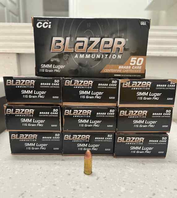 New Ammo 9mm Blazer 115grs 500 rounds