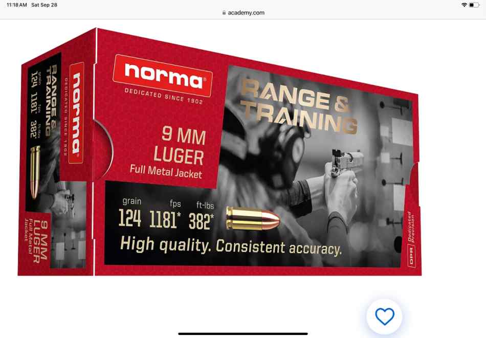 Norma 124 grain 9 mm   $ 12.00 per box