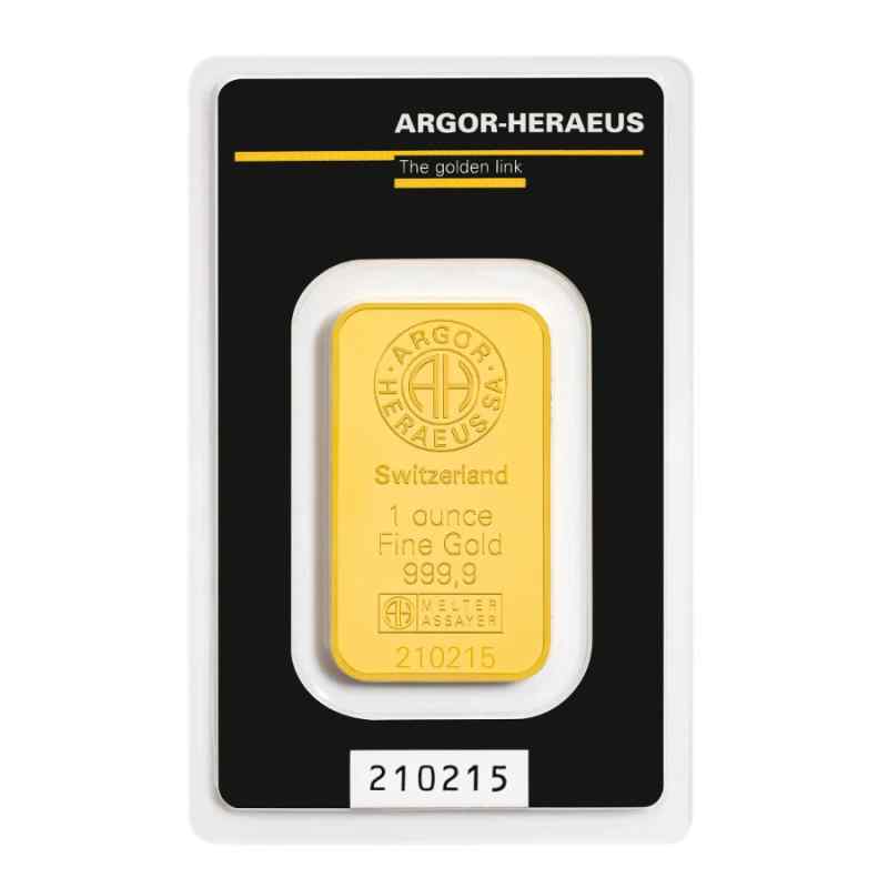 1 oz 24K Gold Argor Heraeus Kinebar (New In Assay)