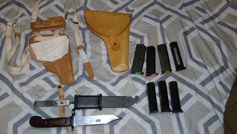 Combloc pistol mags, holsters bayonet 