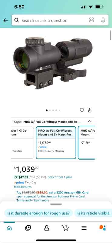 TRIJICON MRO HD with 3x magnifier combo $600